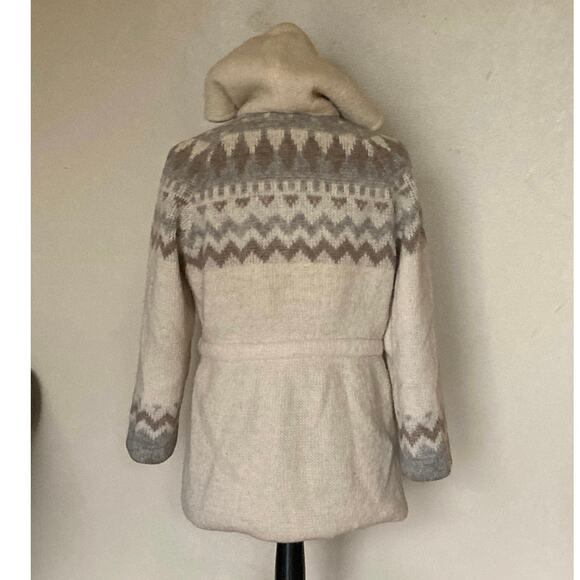 Vtg Hilda Ltd Wool Icelandic Zip Hooded Sweater Jacket Tie Belt Women's S - Picture 2 of 16